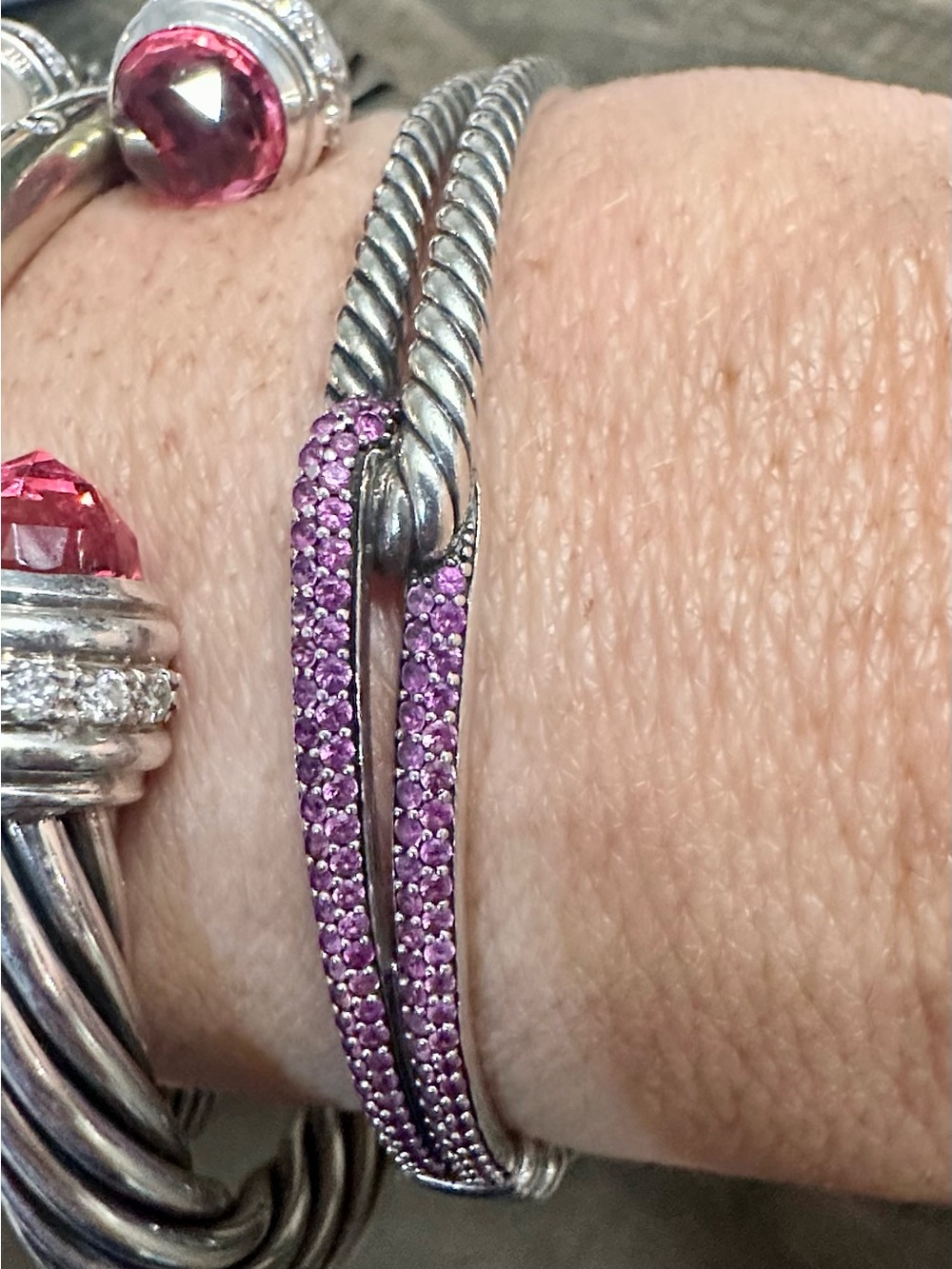 David Yurman Labyrinth Bracelet Pink Pavé Sapphire Sterling Silver – Small 6.25”